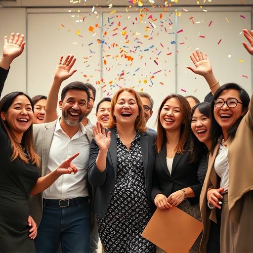 A diverse team celebrating a business achievement