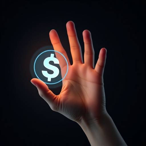 Hand holding a digital currency symbol