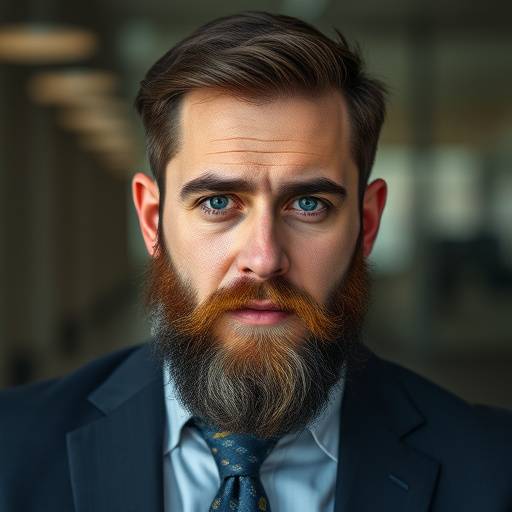 Portrait of Ben Carter, a focused man with a beard, wearing a business casual shirt