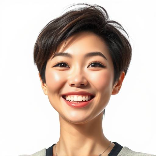 Portrait of Chloe Kim, an energetic woman with short hair, smiling warmly